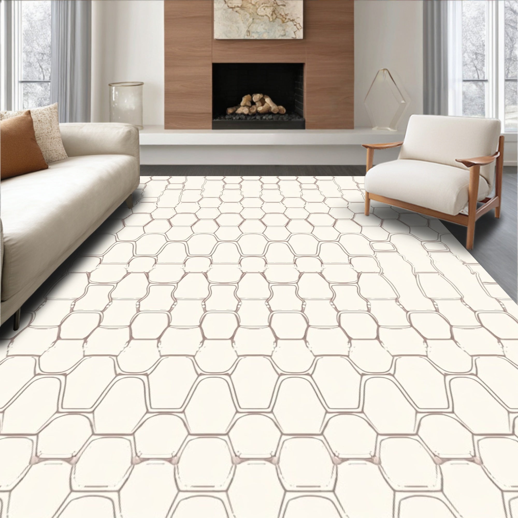 Subtle Geometric Honeycomb Pattern Design Rug