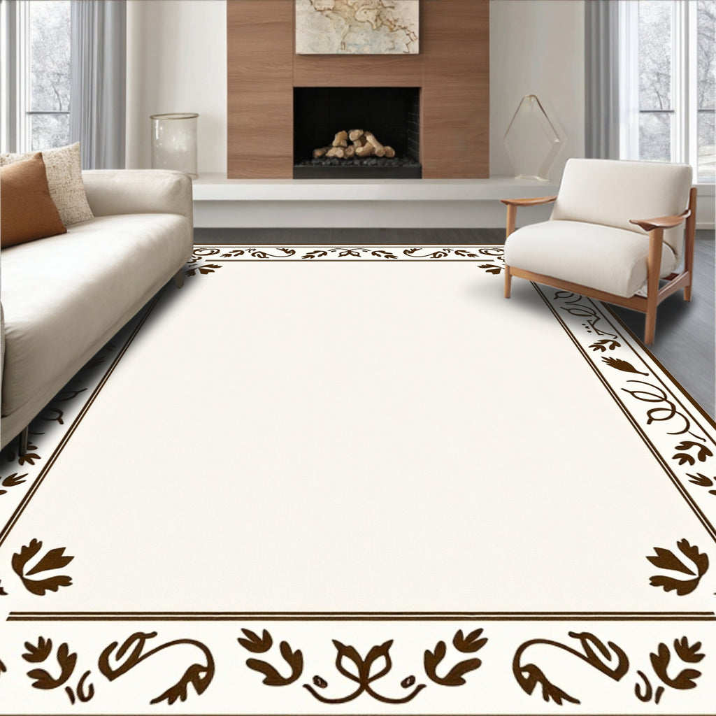 Classic Floral Border With Leaf Accents Rug