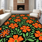 Bold Orange Floral Pattern Rug