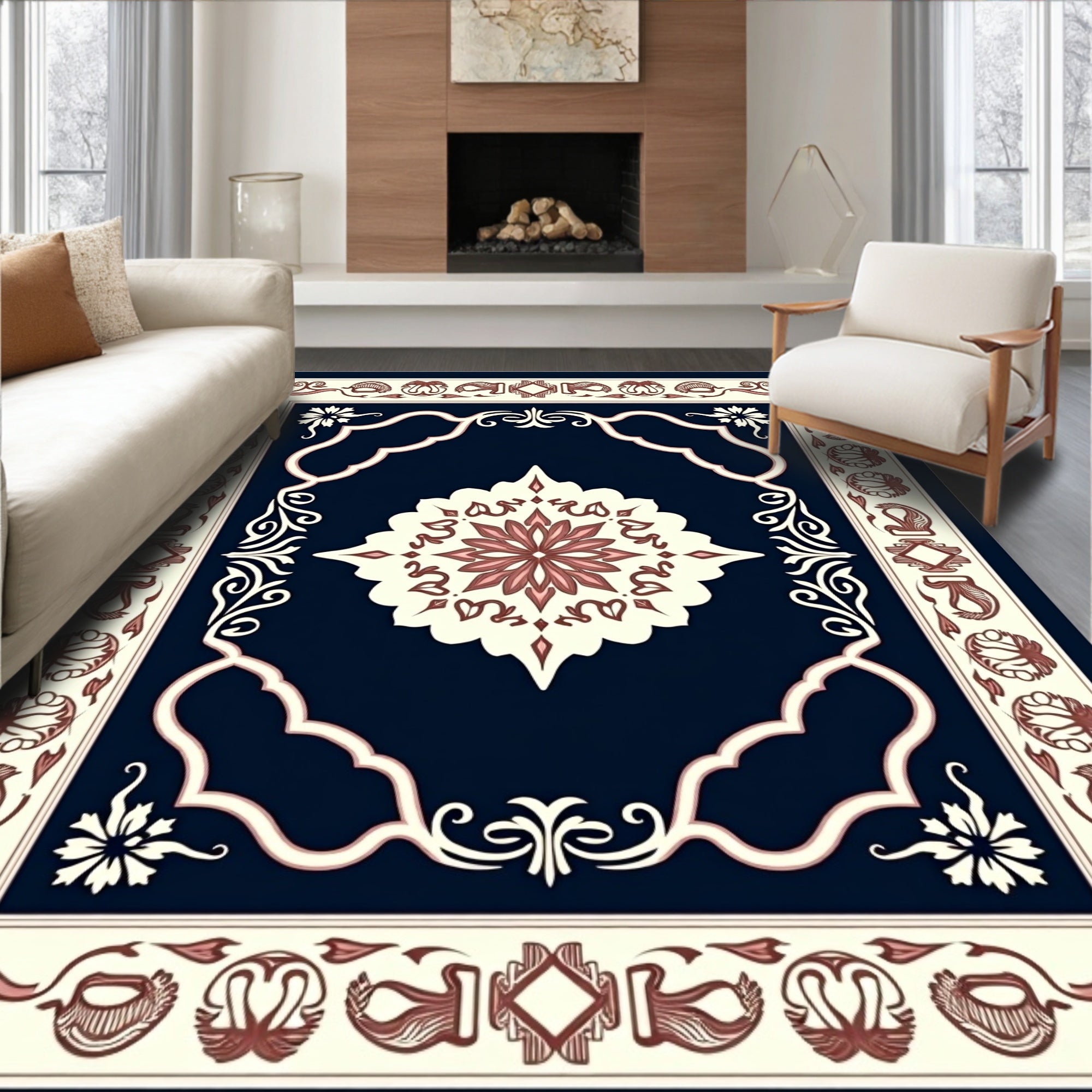 Ornate Floral Mandala Patterned Rug