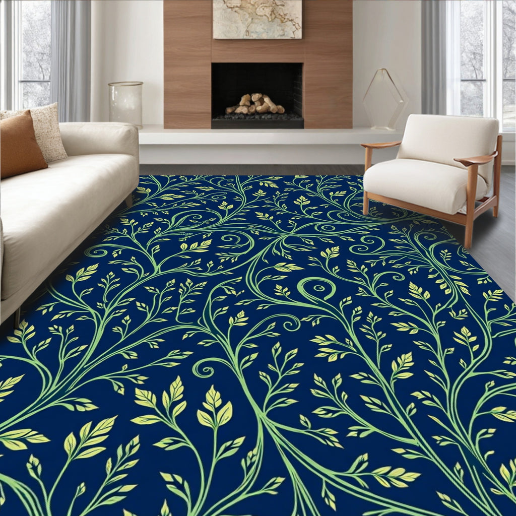 Elegant Blue Green Swirling Vine Pattern Rug
