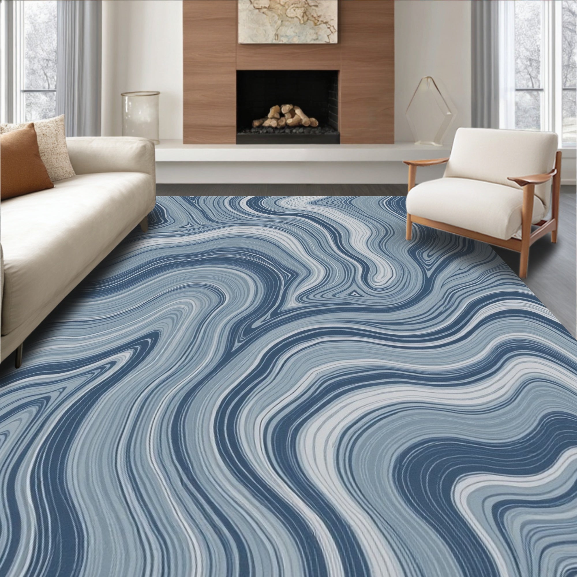 Marble Swirl Blue Pattern Rug