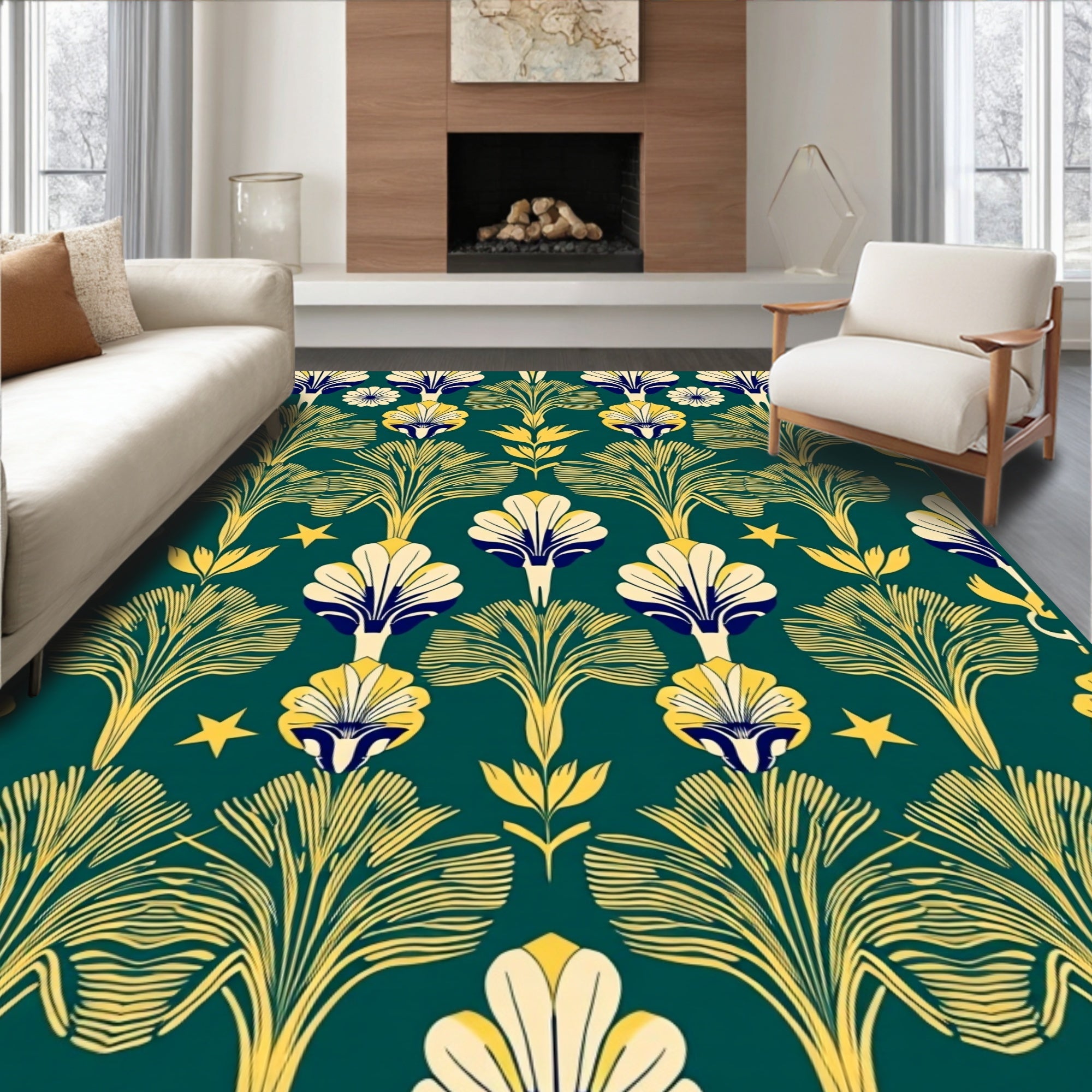 Art Nouveau Leafy Floral Pattern Rug