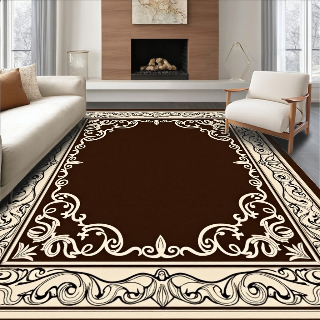 Classic Scrollwork Ornate Border Design Rug