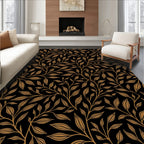 Elegant Gold Leaf Branch Pattern Rug