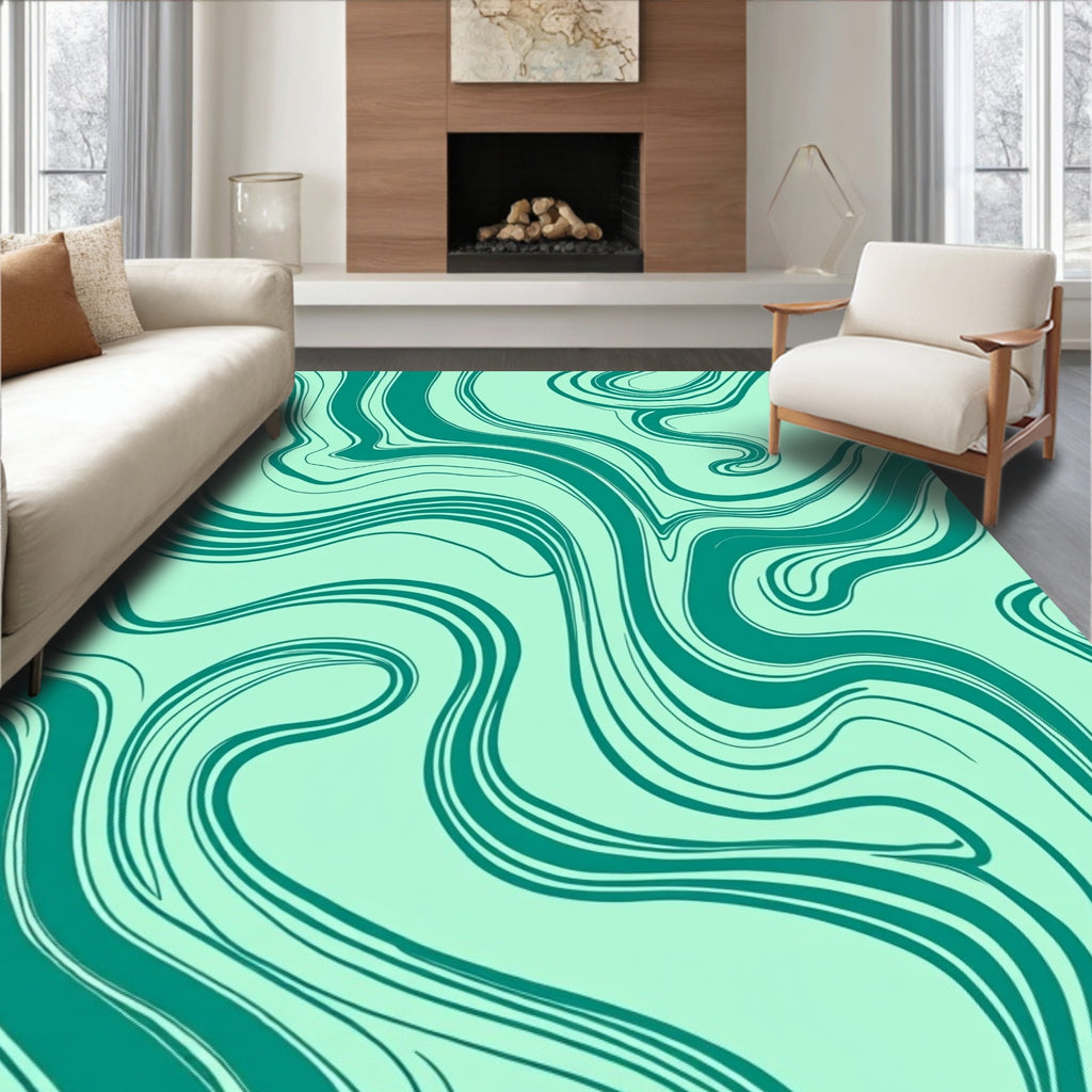 Teal Swirl Abstract Pattern Rug