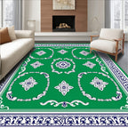 Green Floral Medallion Border Design Rug