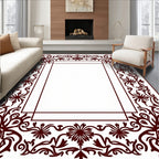 Ornate Burgundy Floral Border Design Rug