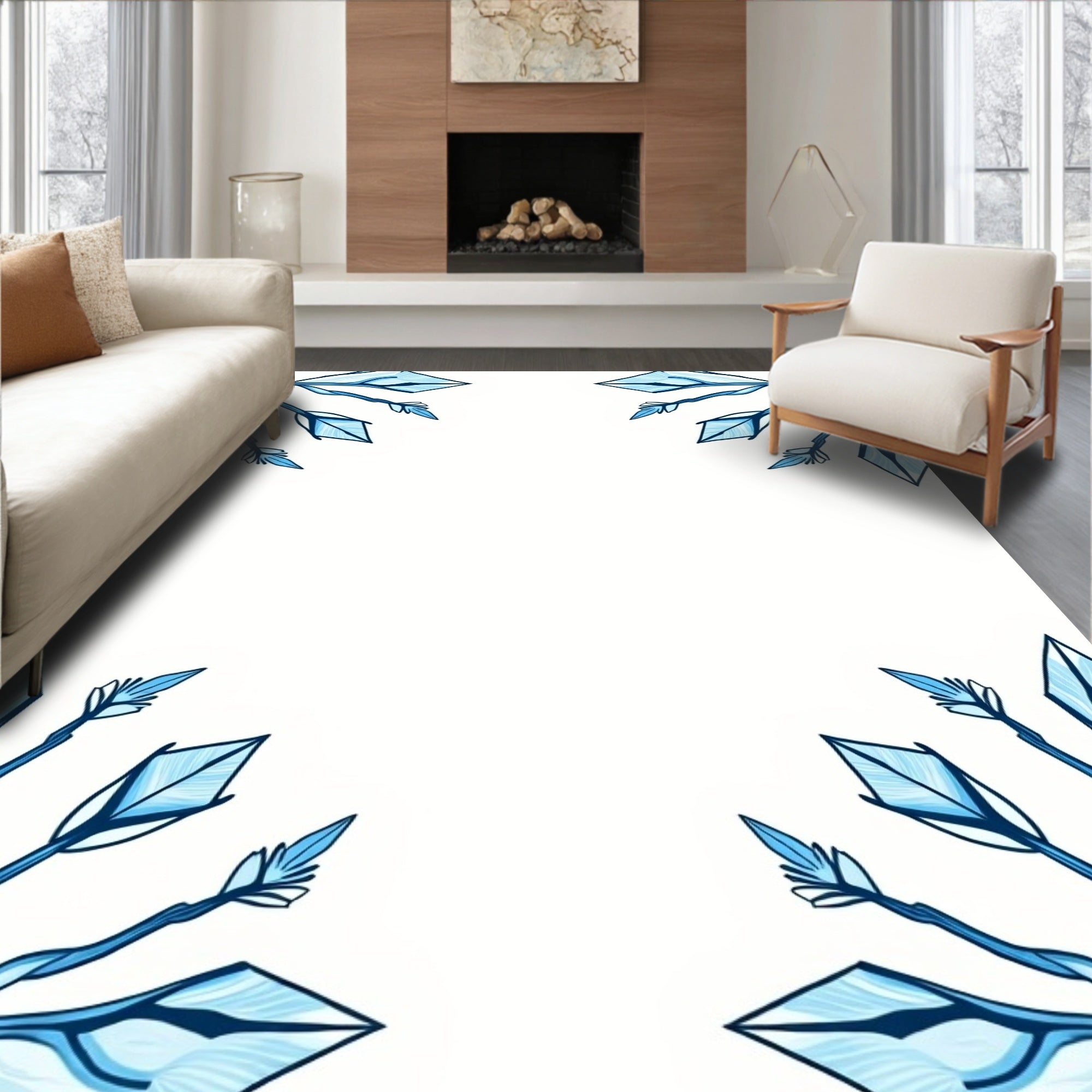 Icy Blue Diamond Snowflake Corner Rug