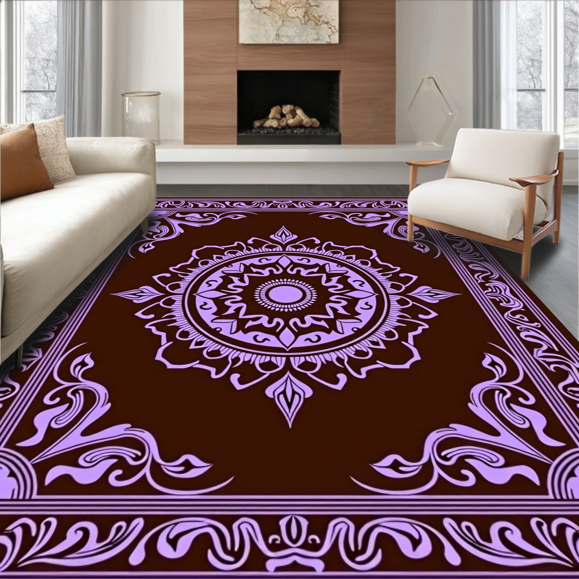 Elegant Purple Mandala Art Rug