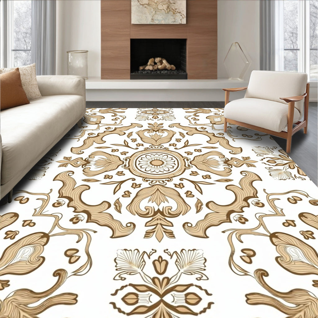 Ornate Floral Scrollwork Patterned Rug
