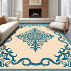 Teal Floral Art Deco Pattern Rug