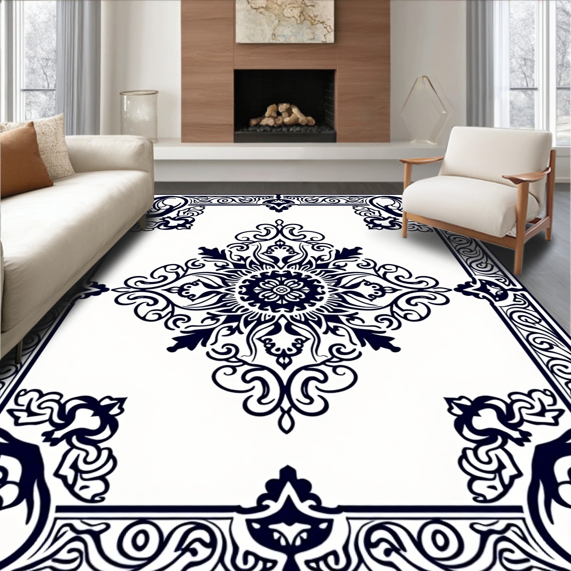 Traditional Floral Mandala Pattern Design Rug