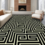 Modern Black Yellow Labyrinth Pattern Rug
