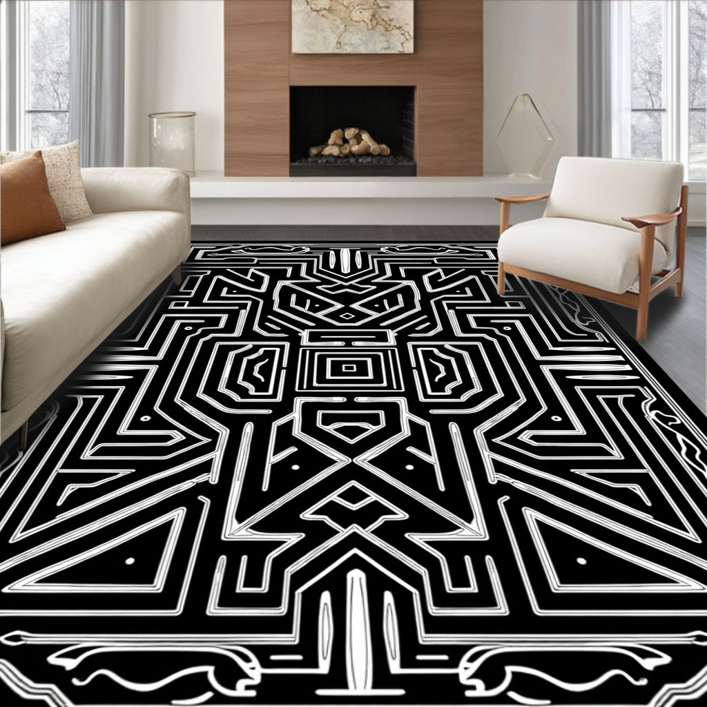 Monochromatic Abstract Geometric Maze Rug