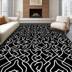 Abstract Black White Intertwined Pattern Rug
