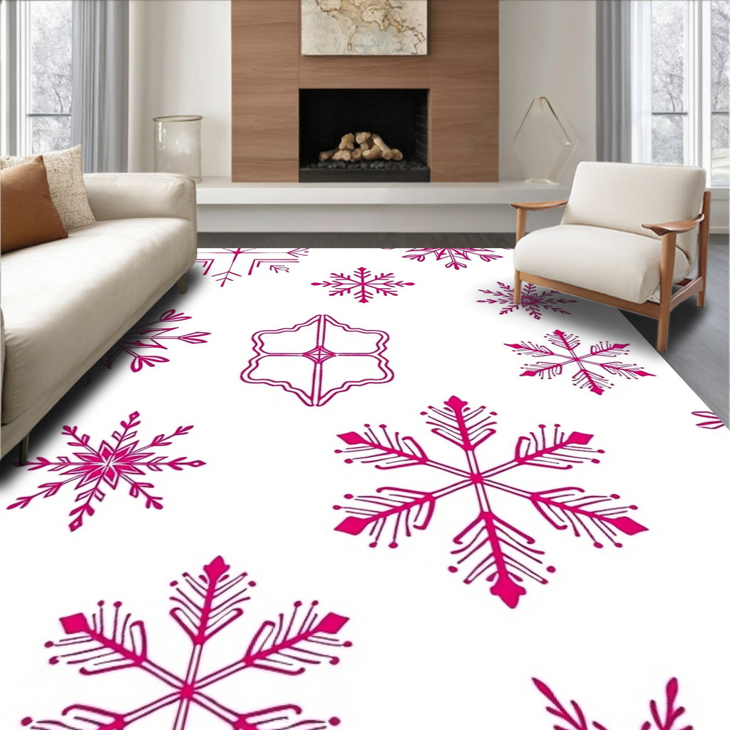 Deep Pink Snowflake Cluster Rug