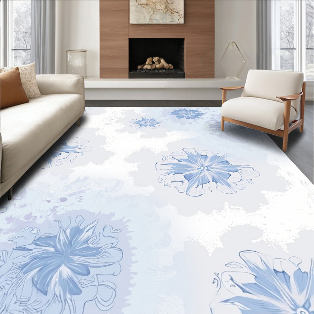 Light Blue Floral Abstract Pattern Rug