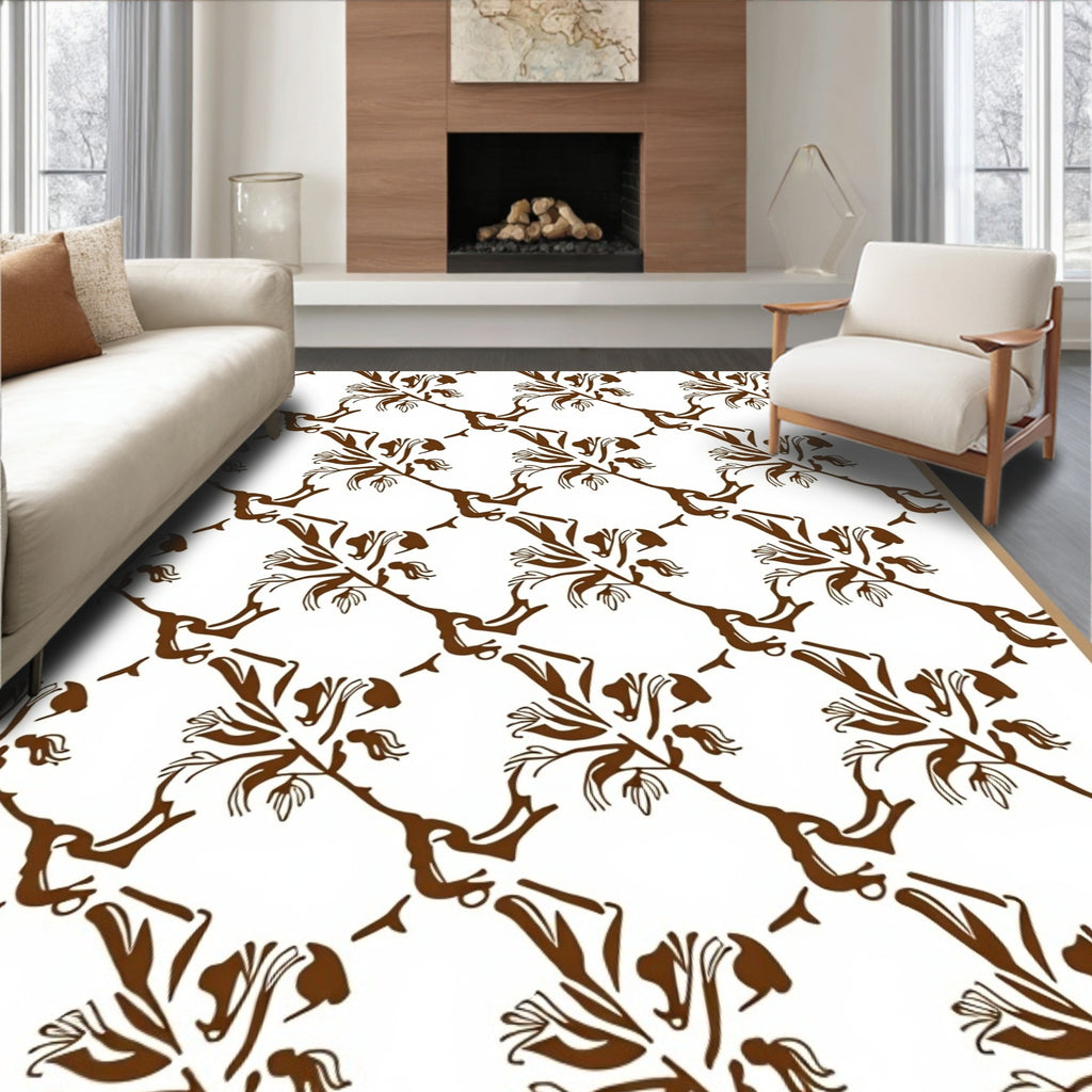 Brown Branch and Bud Pattern Rug