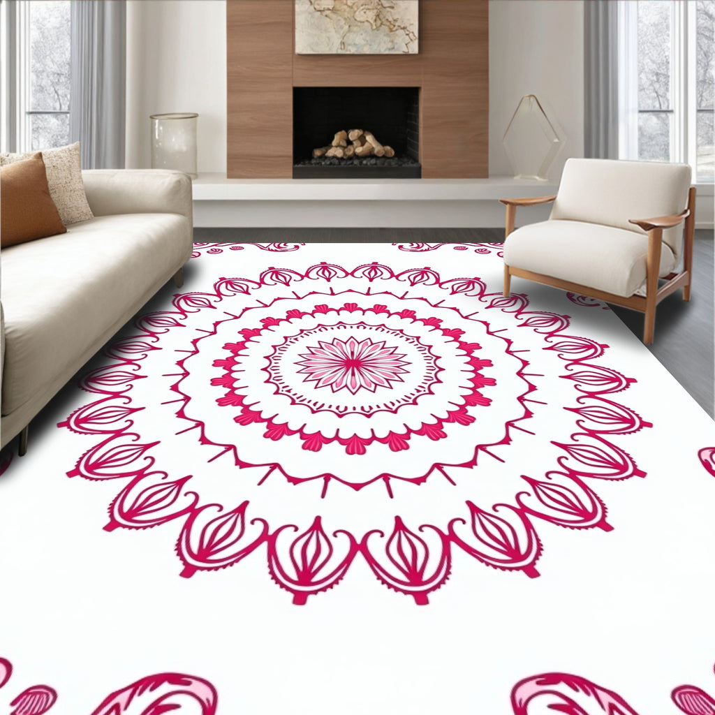 Vibrant Pink Mandala Floral Design Rug