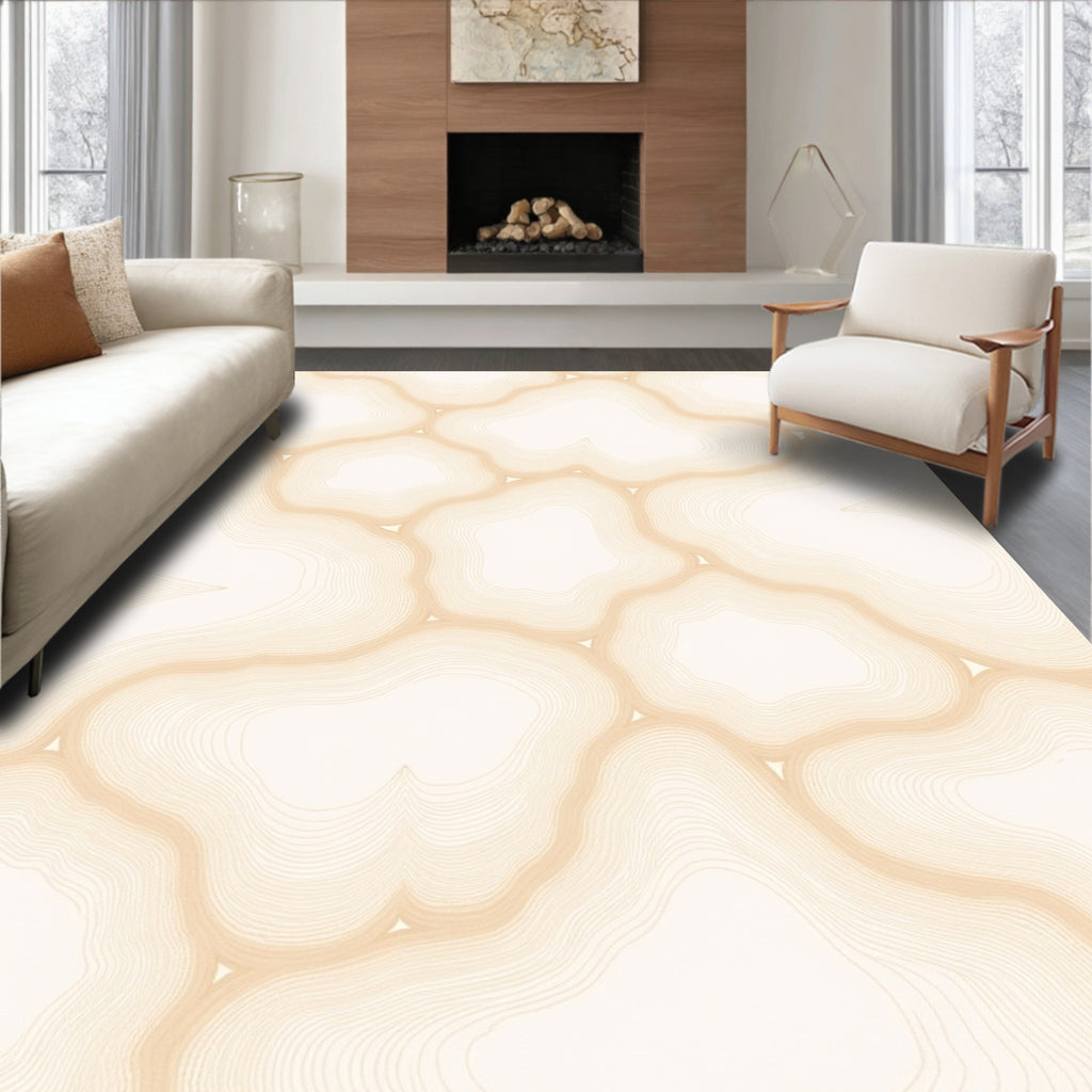 Organic Contour Cream Swirl Pattern Rug