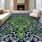 Green White Abstract Swirl Pattern Rug