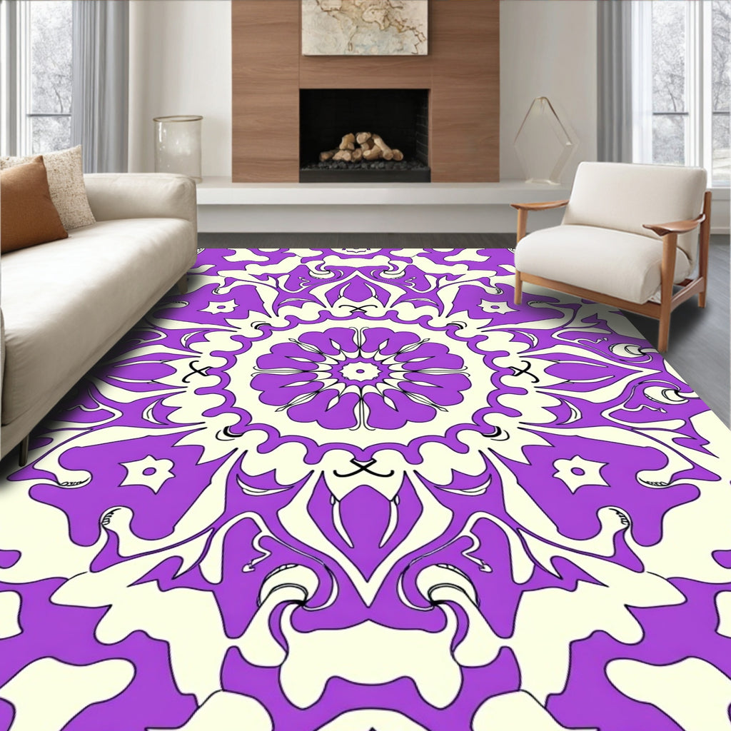 Floral Mandala Patterned Violet Rug