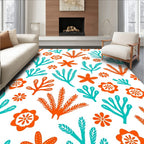 Coral and Teal Marine Life Pattern Rug