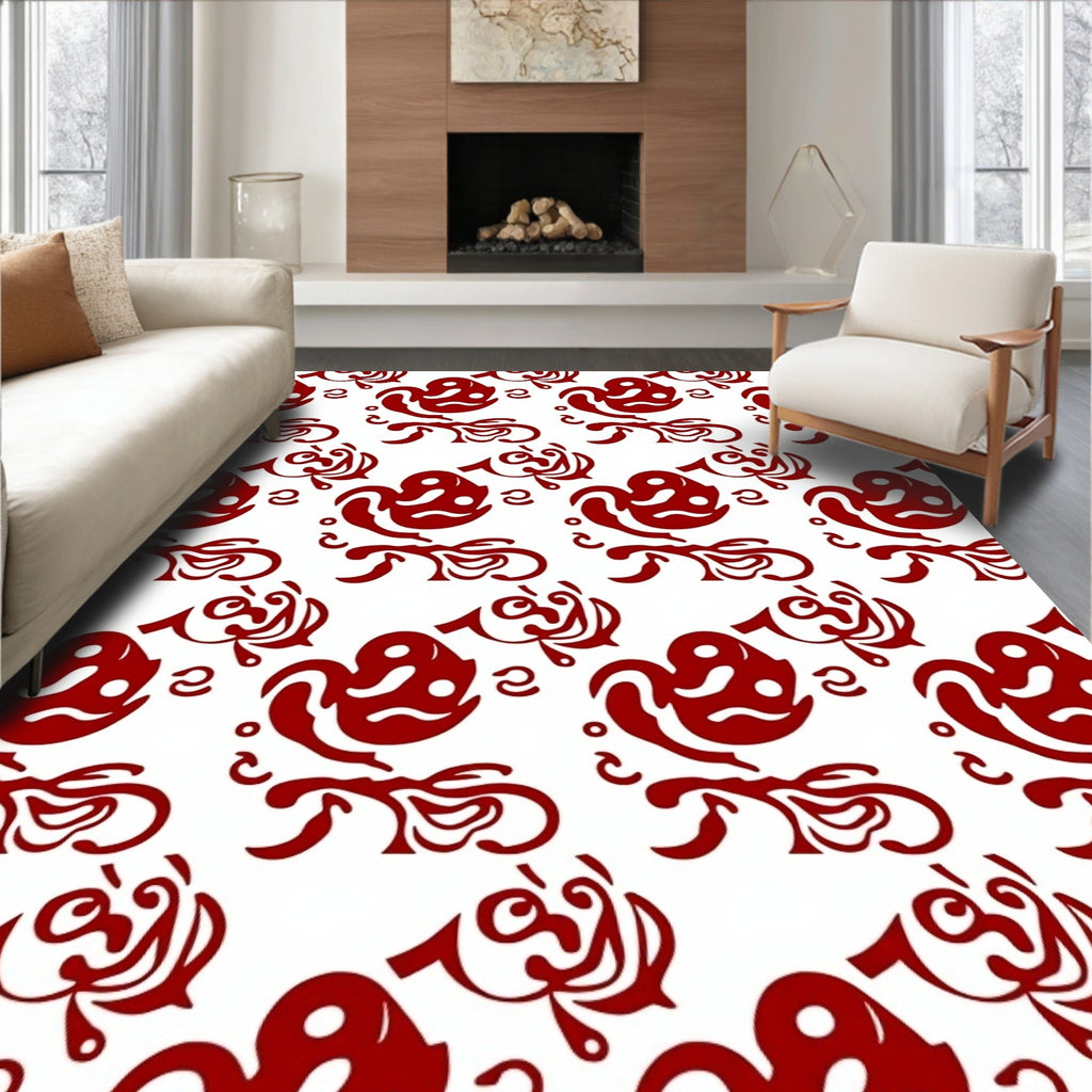 Vibrant Red Abstract Swirls Rug