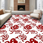 Vibrant Red Abstract Swirls Rug