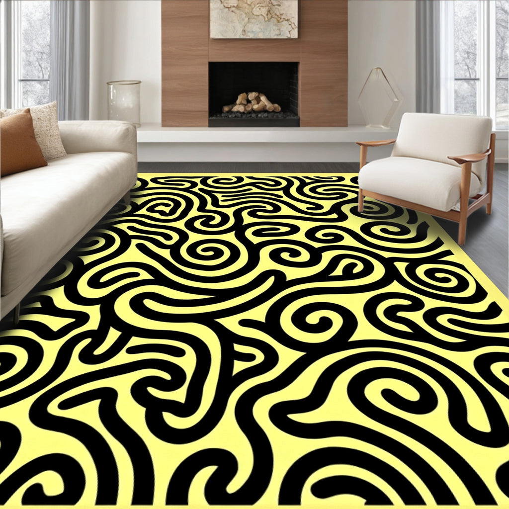 Bold Black Swirl Patterned Rug