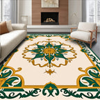 Emerald And Gold Floral Centerpiece Rug