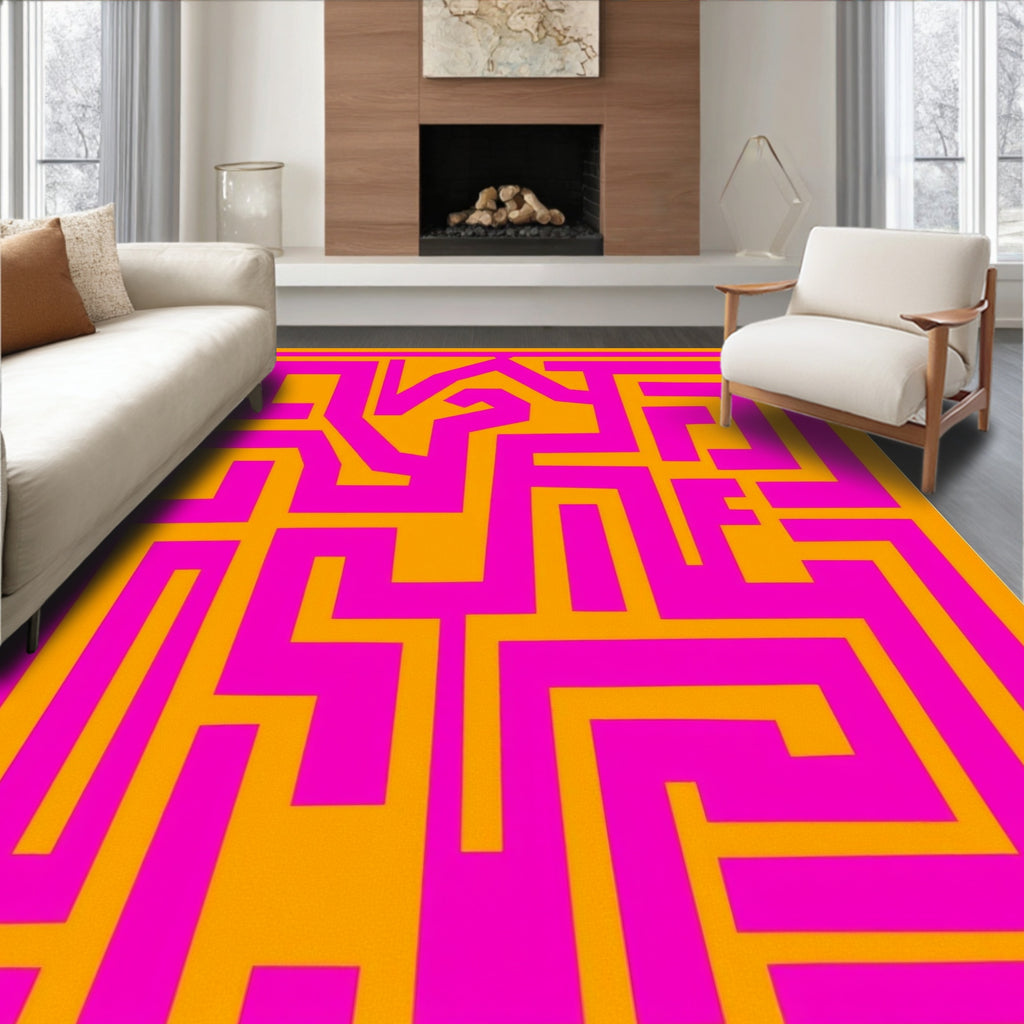 Bold Maze Patterned Geometric Rug