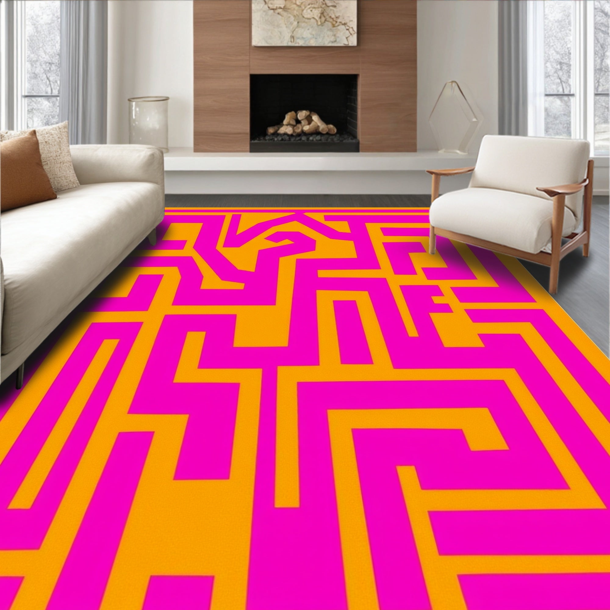 Bold Maze Patterned Geometric Rug