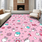 Whimsical Pink Cartoon Animals Flowers Rug