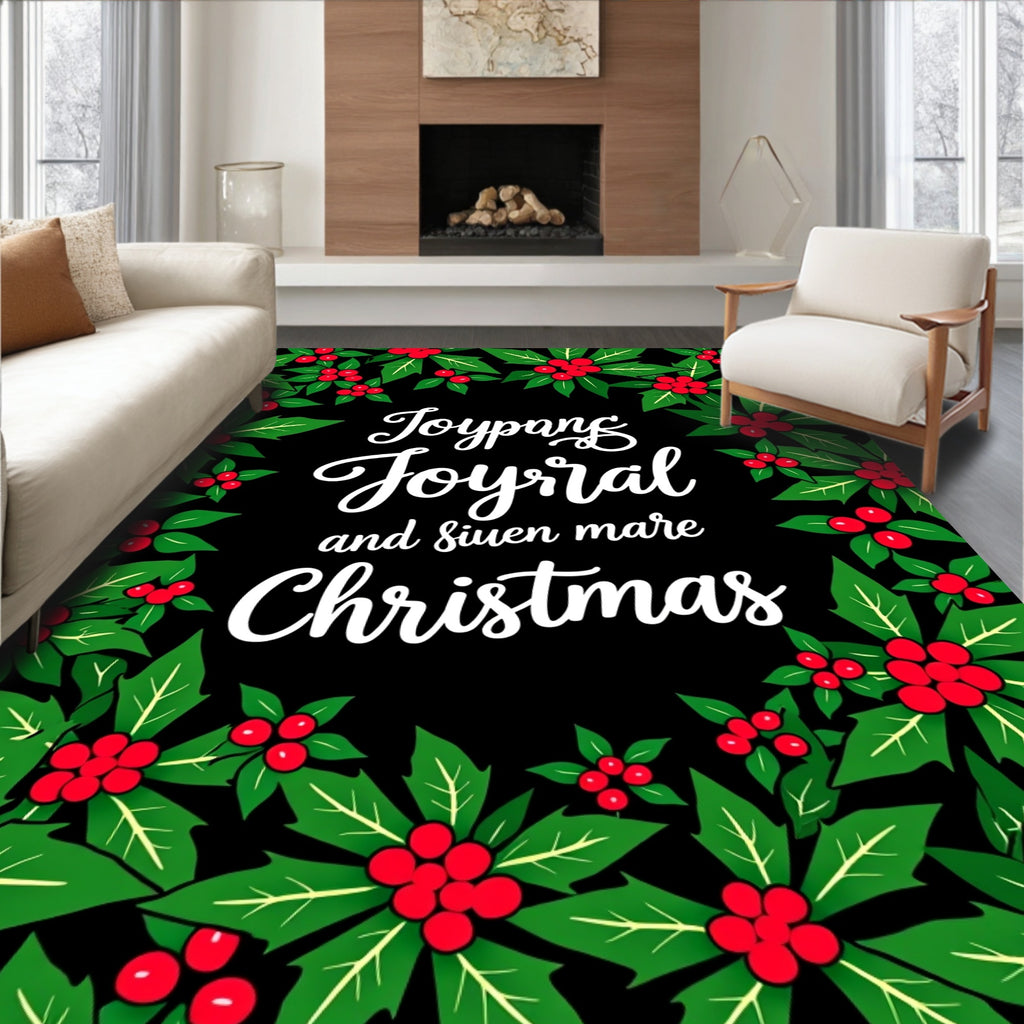 Festive Holly Berry Christmas Border Rug