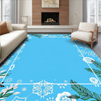 Bright Sky Blue Floral Foliage Frame Rug