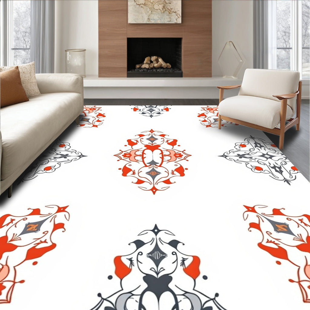 Red and Gray Ornamental Medallion Pattern Rug