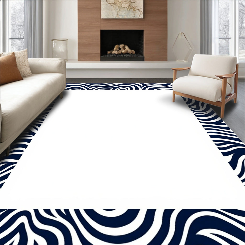 Navy and White Swirl Pattern Rug