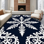 White Floral Mandala Pattern on Navy Rug