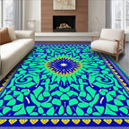 Vibrant Blue Green Floral Medallion Rug