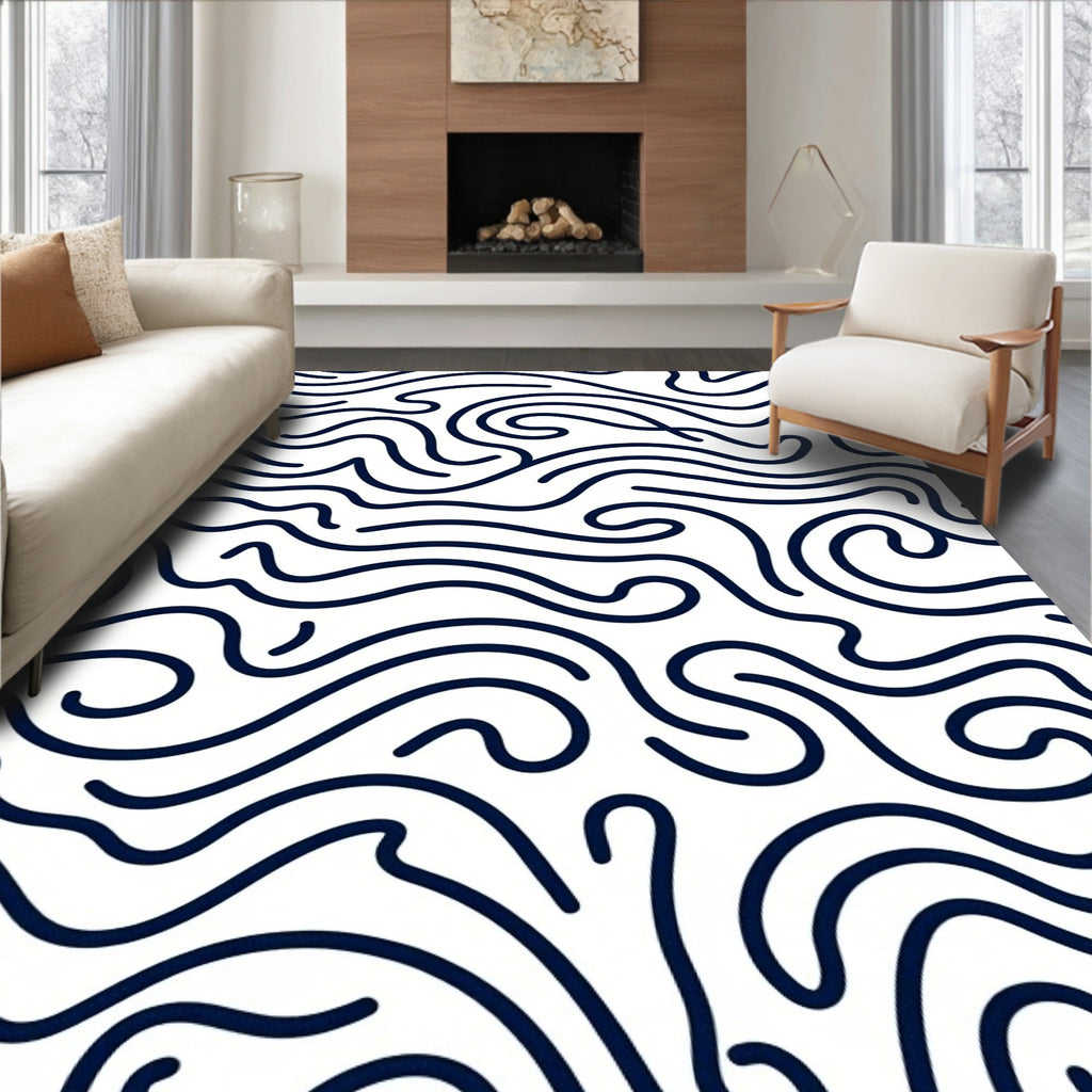 Waves Pattern Dark Blue Abstract Lines Rug