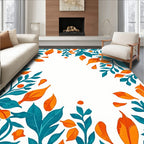 Teal Orange Leafy Floral Pattern Rug