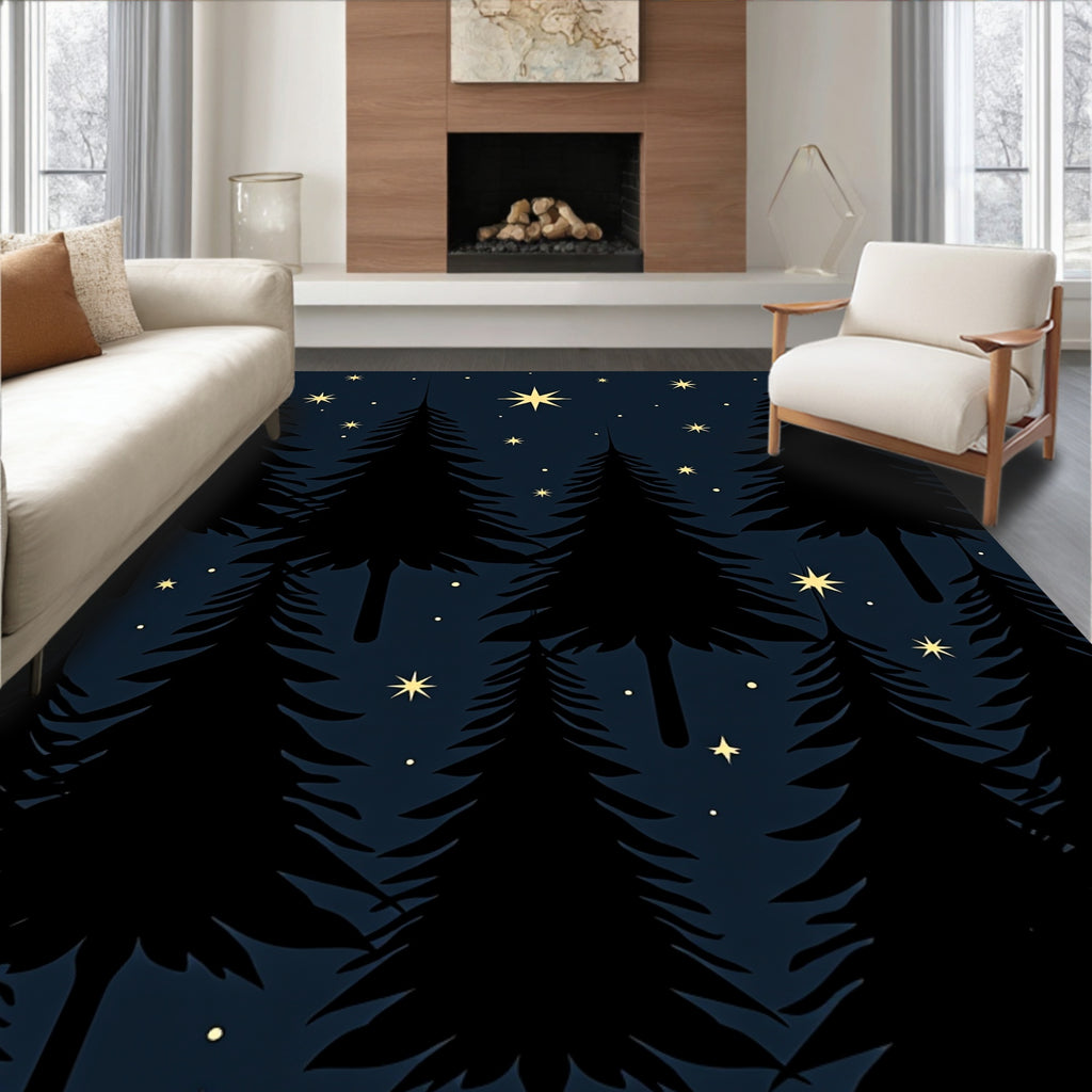 Dark Pine Trees Under Starry Sky Rug