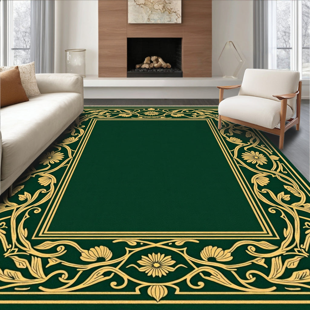 Elegant Gold Floral Border Design Rug