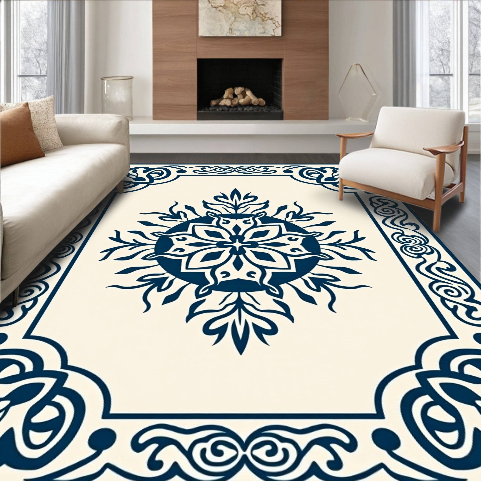 Ornate Floral And Scrollwork Symmetry Rug