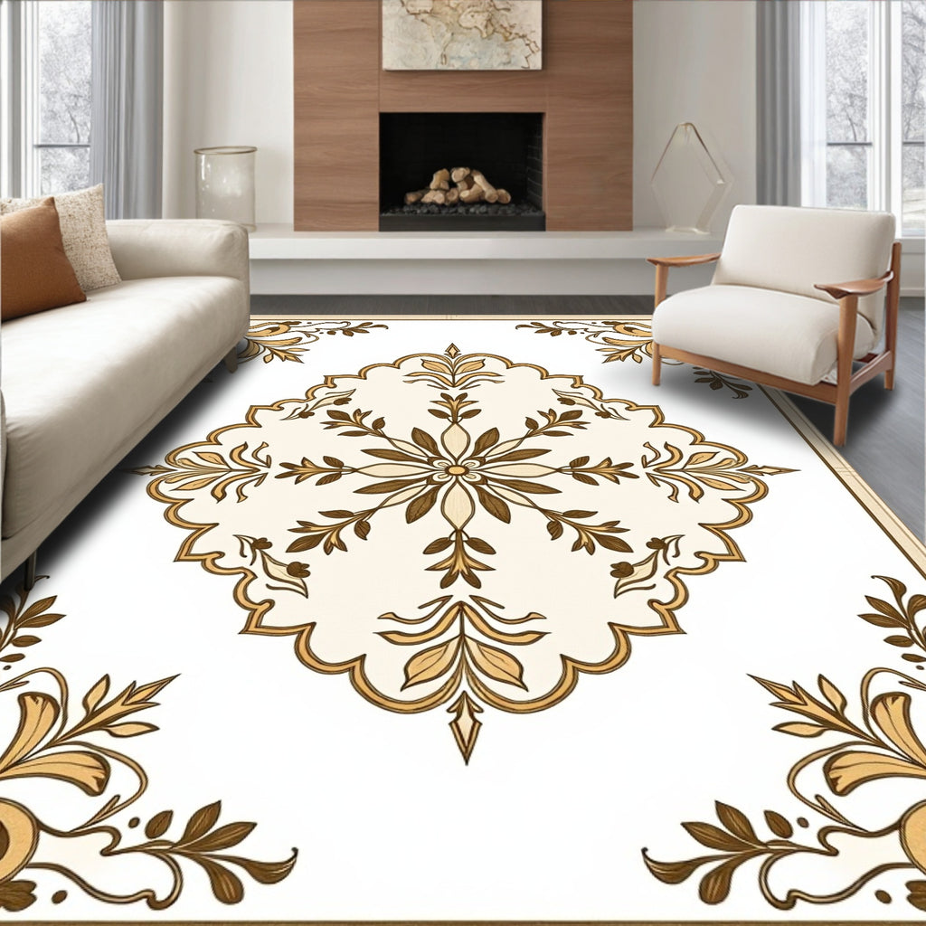 Ornate Floral Scrollwork With Cream Rug