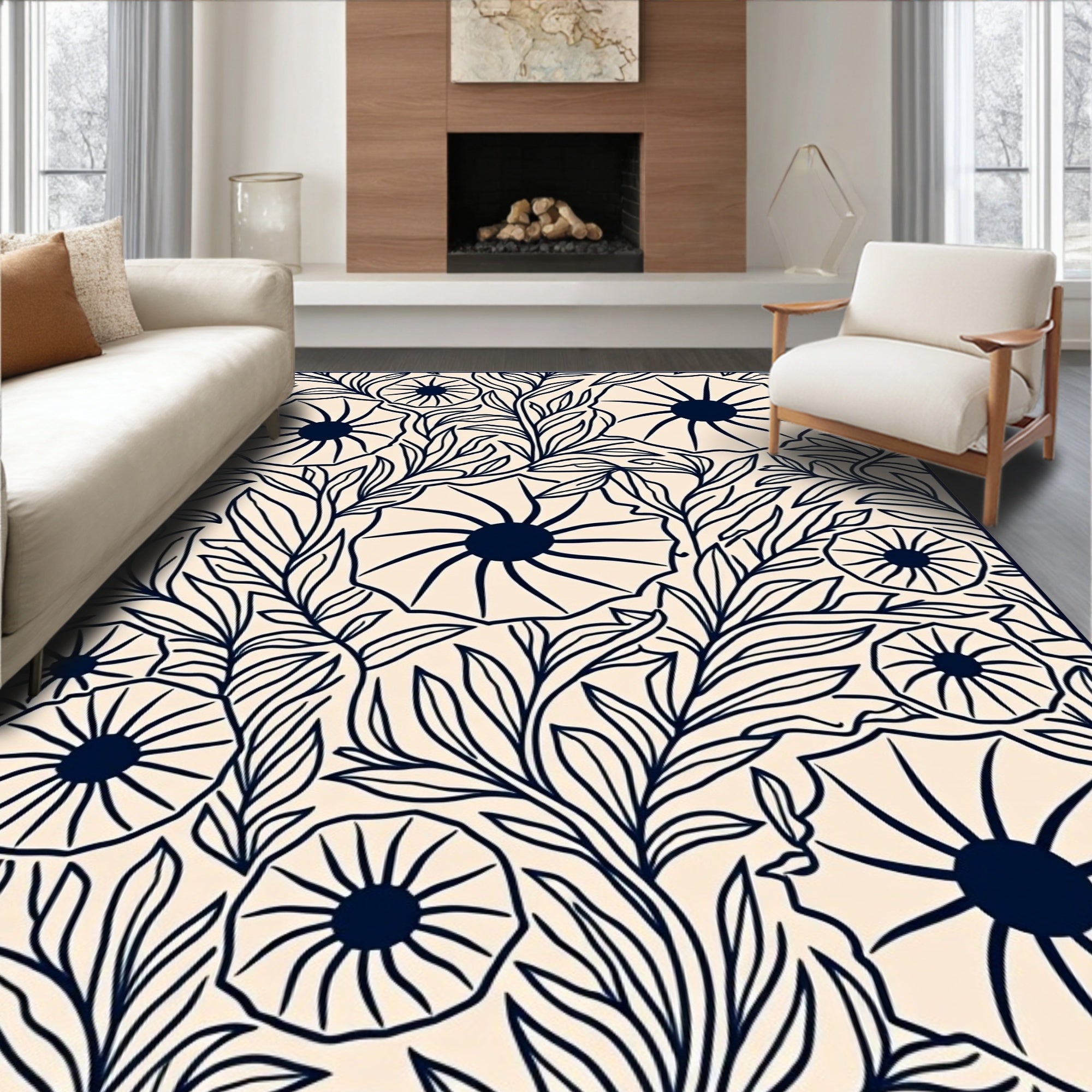 Vintage Floral Vine Botanical Design Rug