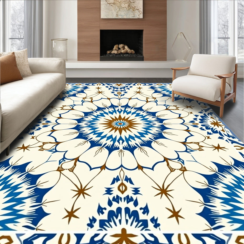 Intricate Blue Brown Radial Starburst Rug