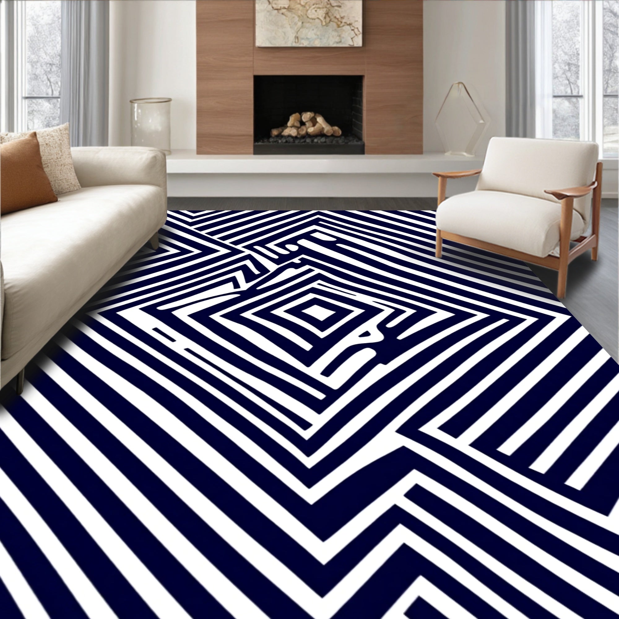 Optical Illusion Maze Pattern Rug